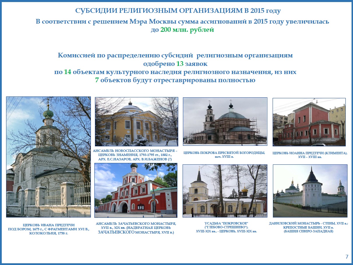 Сергей Собянин пообещал и дальше проводить политику по сохранению культурно значимых храмов и церквей
